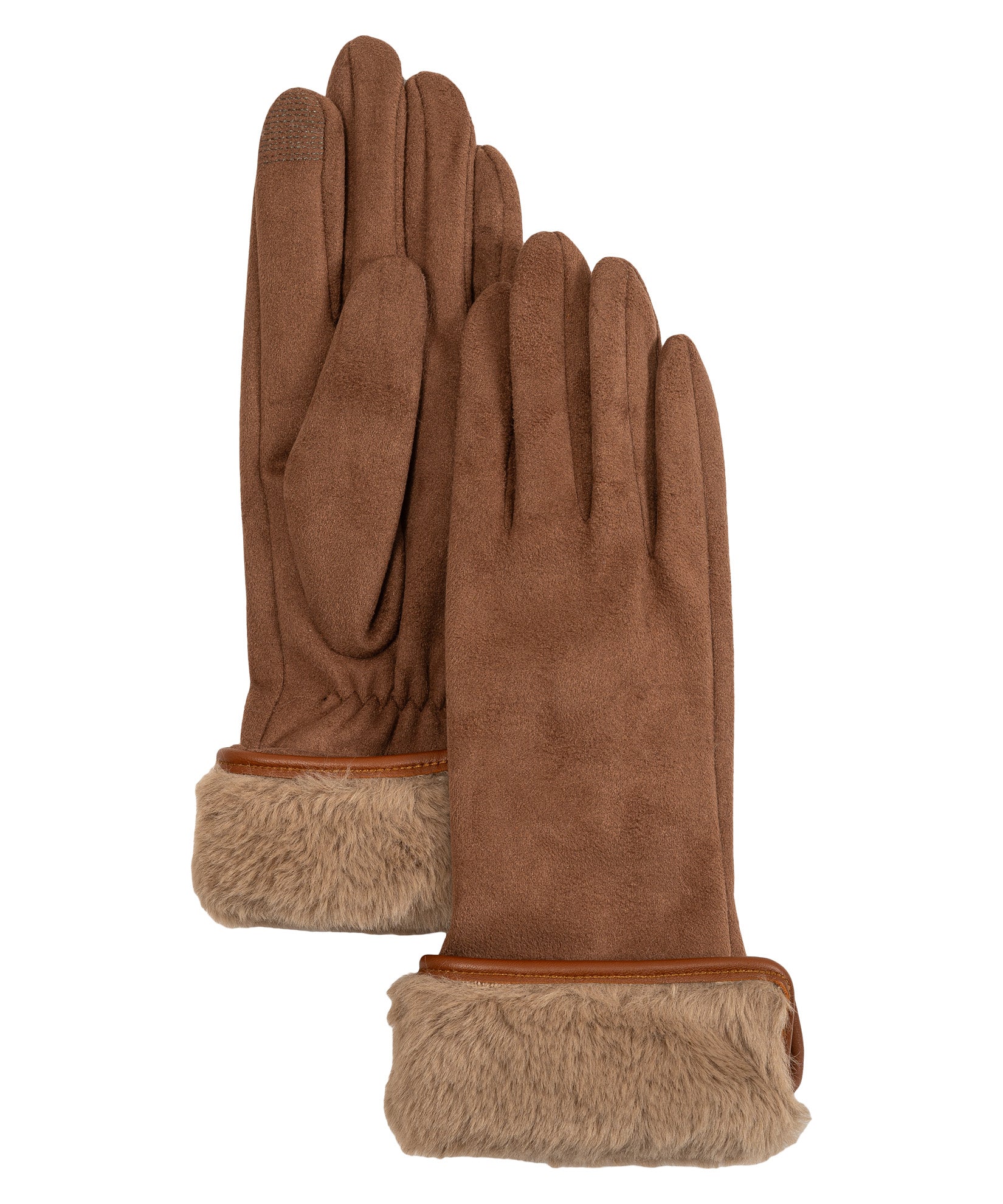 Stretch Suede Fold-up Faux Fur Cuff Gloves - Image 2