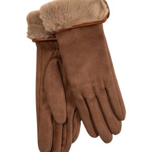 Stretch Suede Fold-up Faux Fur Cuff Gloves