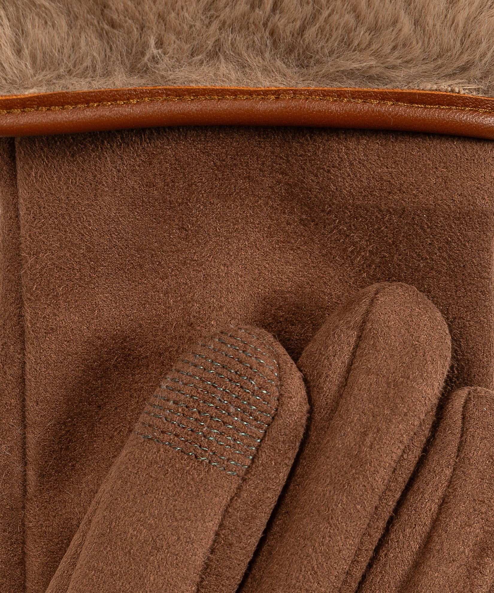 Stretch Suede Fold-up Faux Fur Cuff Gloves - Image 3