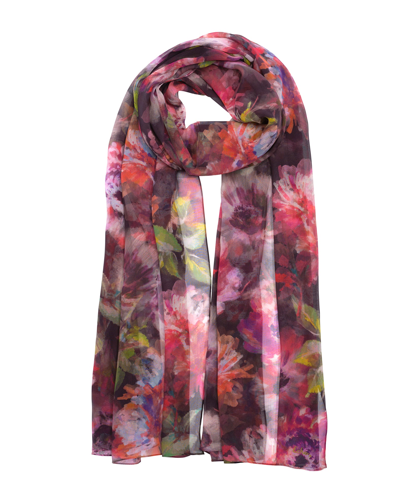 Hazy Floral Silk Crinkle Wrap