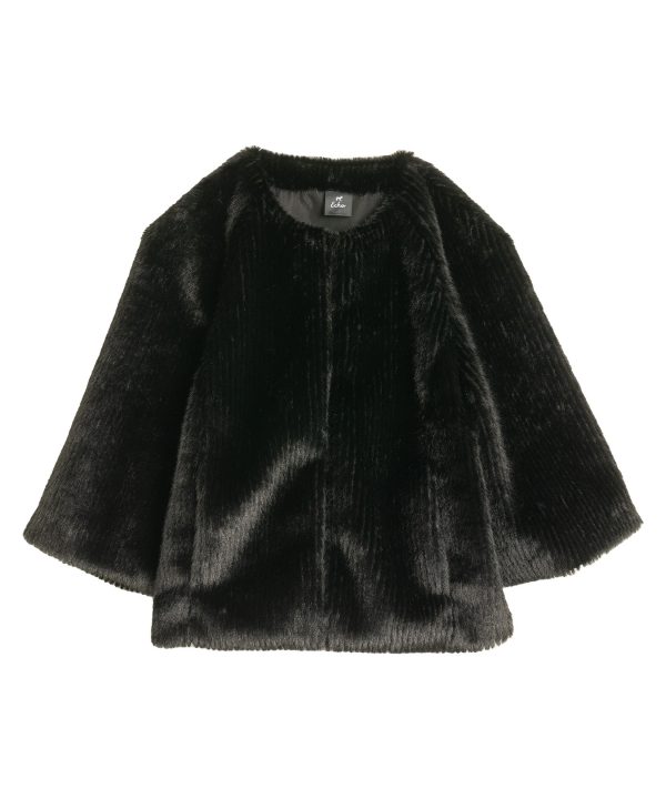 Collarless Fur Jacket With Raglan Sleeves - Image 7