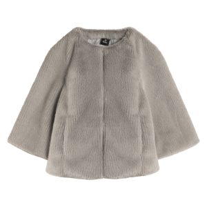 Collarless Fur Jacket With Raglan Sleeves