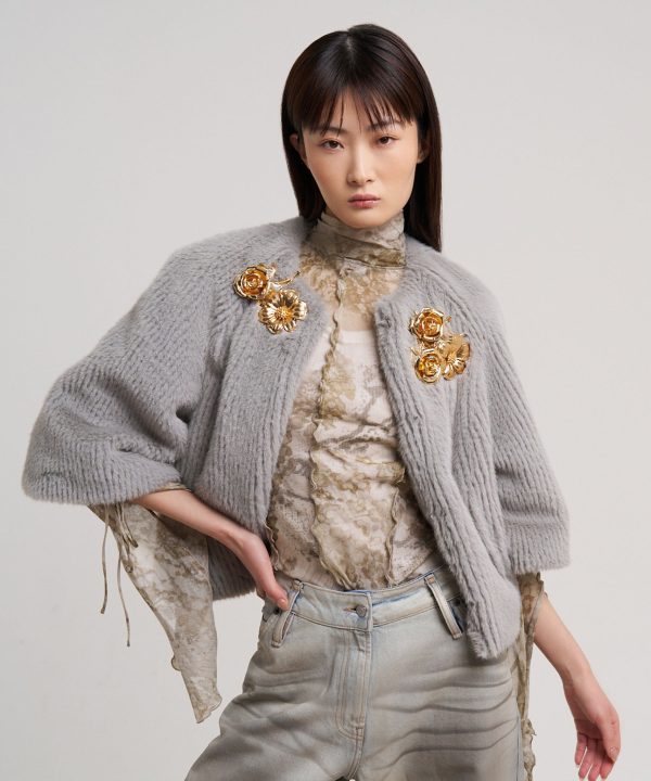 Collarless Fur Jacket With Raglan Sleeves - Image 2