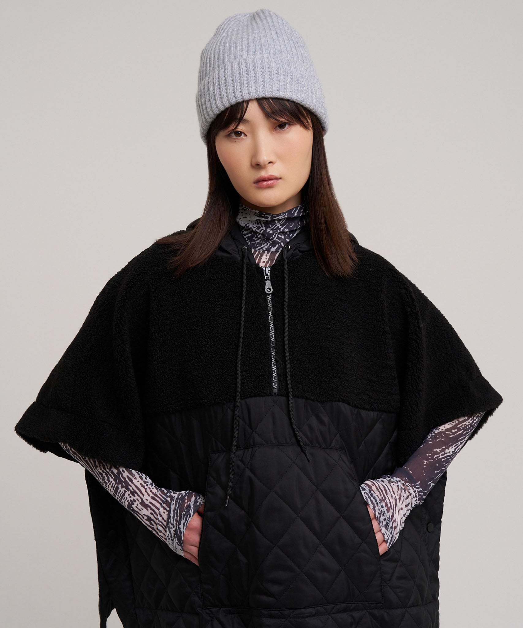Combo Quilted Hooded Poncho - Image 8