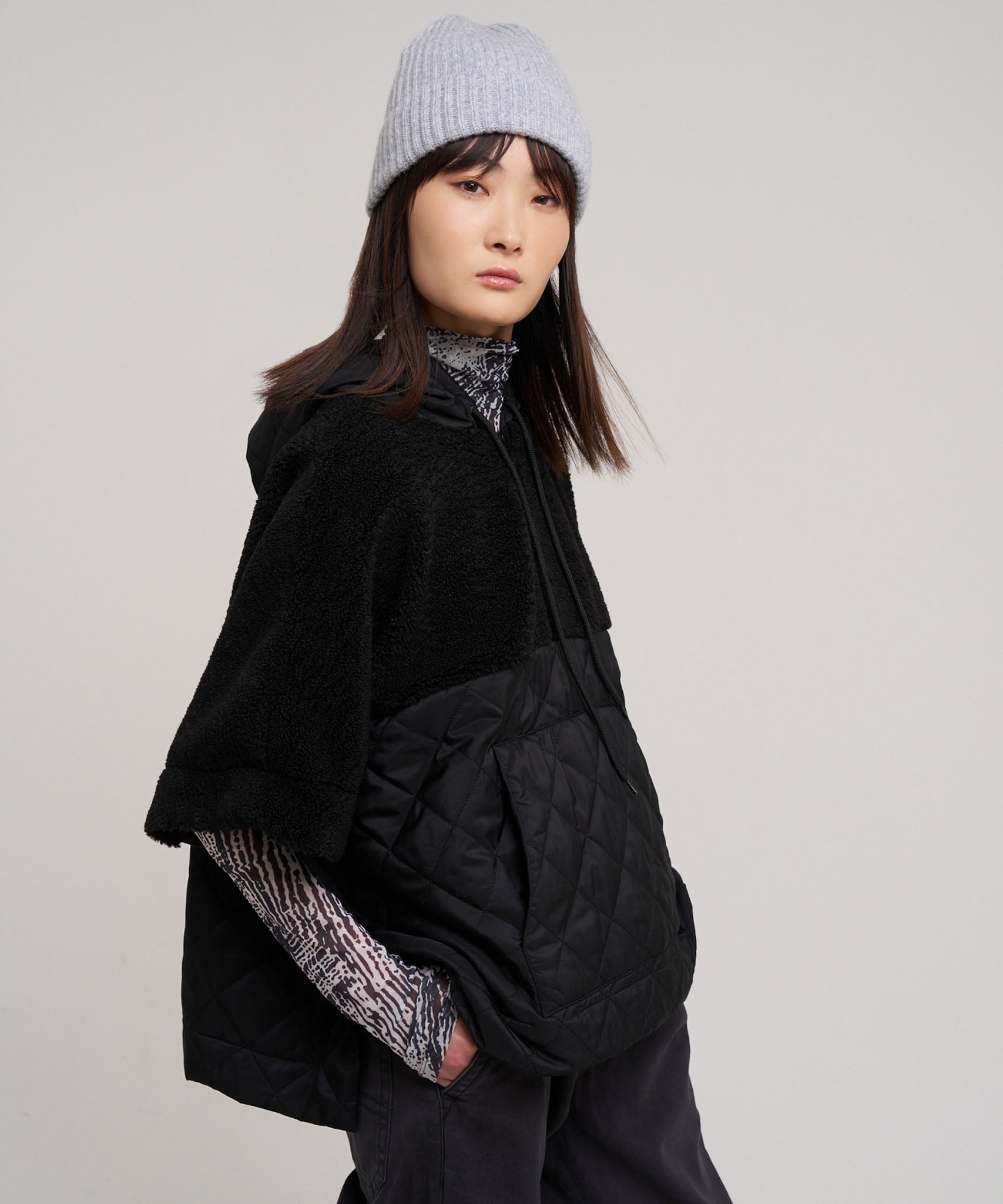 Combo Quilted Hooded Poncho - Image 12